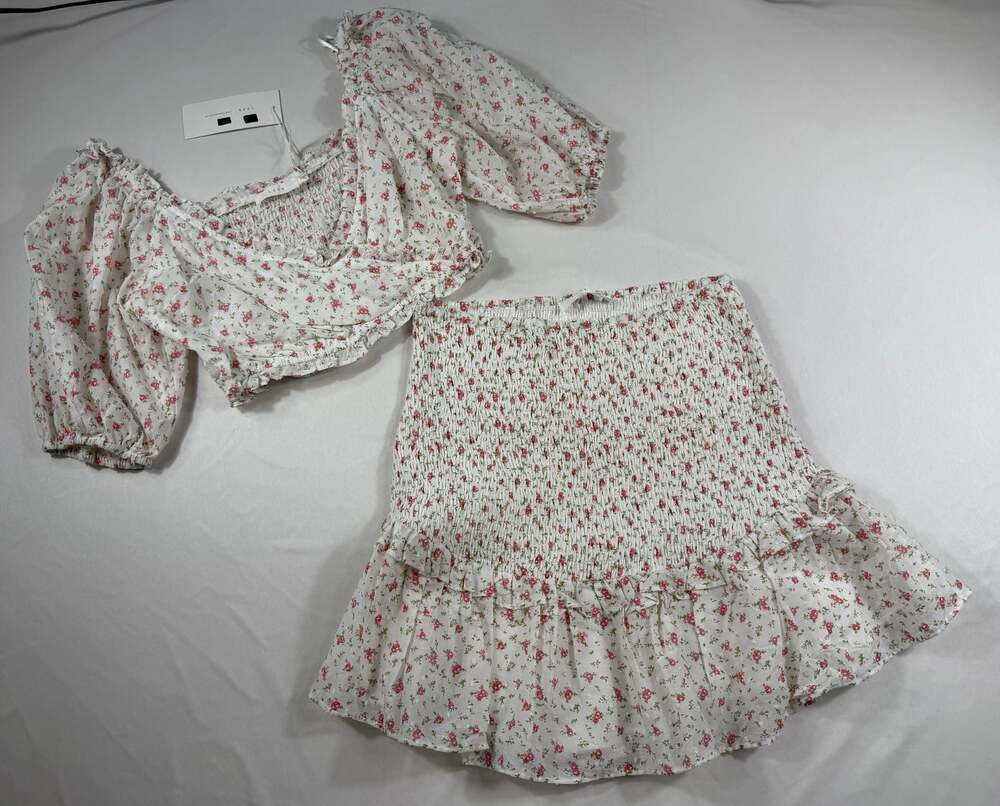 Lush Women's Floral Smocked Crop Top and Ruffle Mini Skirt 2-Piece Set